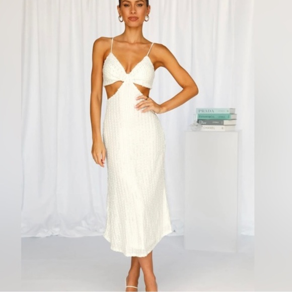 Hello Molly Dresses & Skirts - White sequin cut out midi dress